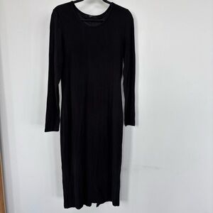 Quince Black Ribbed Long Sleeve Maxi Dress Size L